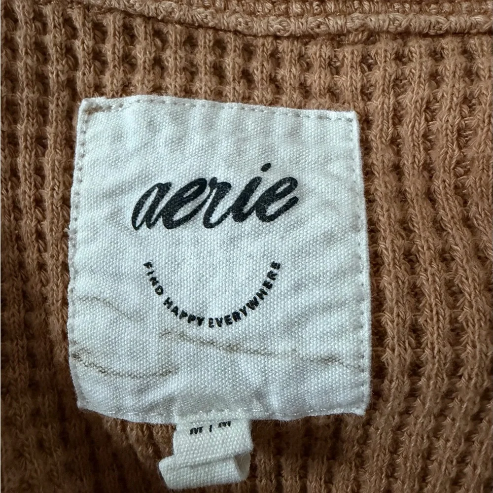 Aerie Lumber Jane Waffle Shirt Shacket Tan Brown Button Medium Oversized - Picture 5 of 5